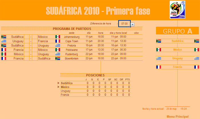 Calendario Mundial Sudáfrica 2010