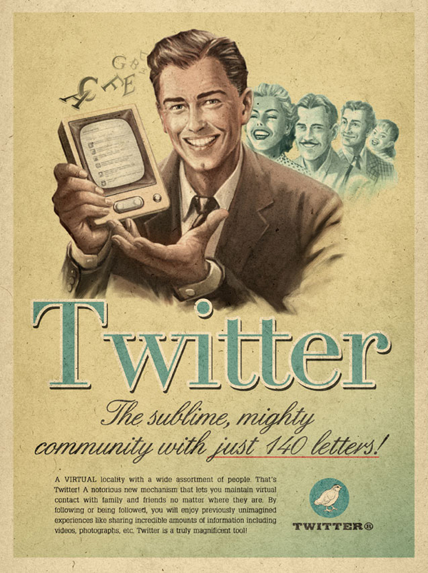 Publicidad para Twitter en los años 40