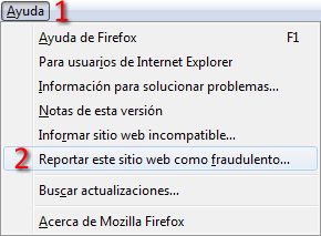 Pasos para notificar phishing en Firefox