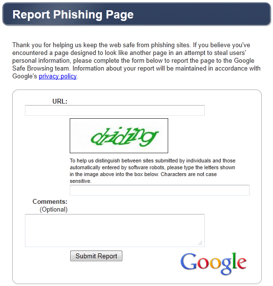 Reportar paginas phishing directamente en Google