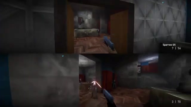 Captura de pantalla del multijugador a pantalla dividida en el tráiler de lanzamiento de Agent 64: Spies Never Die