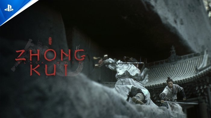 Captura del protagonista de Black Myth: Zhong Kui, un espadachín vestido de blanco, durante un combate en el tráiler de gameplay