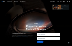 Página de Meta México anunciando los Meta VR Glasses con lanzamiento en primavera de 2027